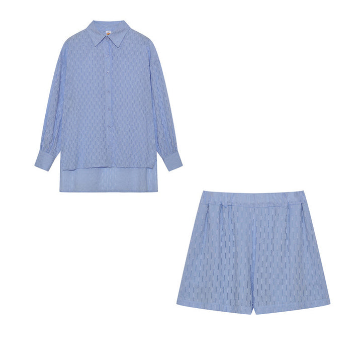 Levoire | Set Ord Femme Chemise À Boutons À Manches Longues Et Short Court Set Pour L'Été