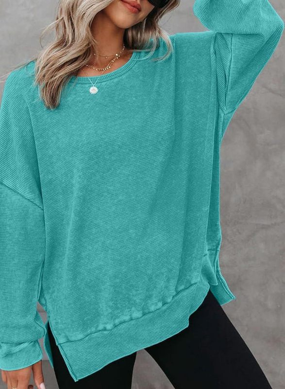 Levoire | Femmes Col rond Ouvert Manches longues fente latérale Top en tricot Skumfidus Bleu S