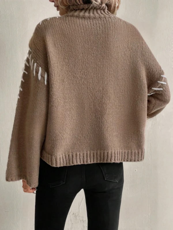 Levoire | Chic Décontracté Pull En Patchwork Tricoté Avec Col Roulé