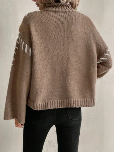 Levoire | Chic Décontracté Pull En Patchwork Tricoté Avec Col Roulé