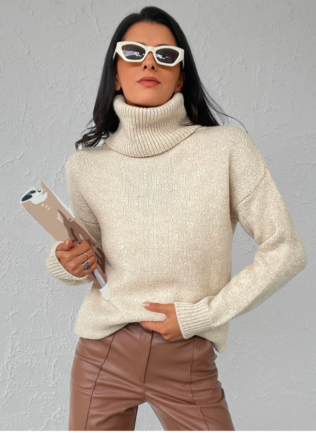 Levoire | Col Montant Pull En Tricot À Manches Longues Mode En Tricot Pour Femmes