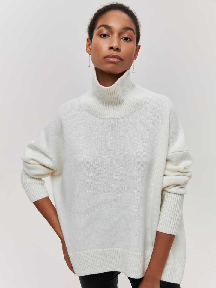Levoire | Col Haut Pull En Tricot Grande Taille Mode De Tricot Pour Femmes Blanc