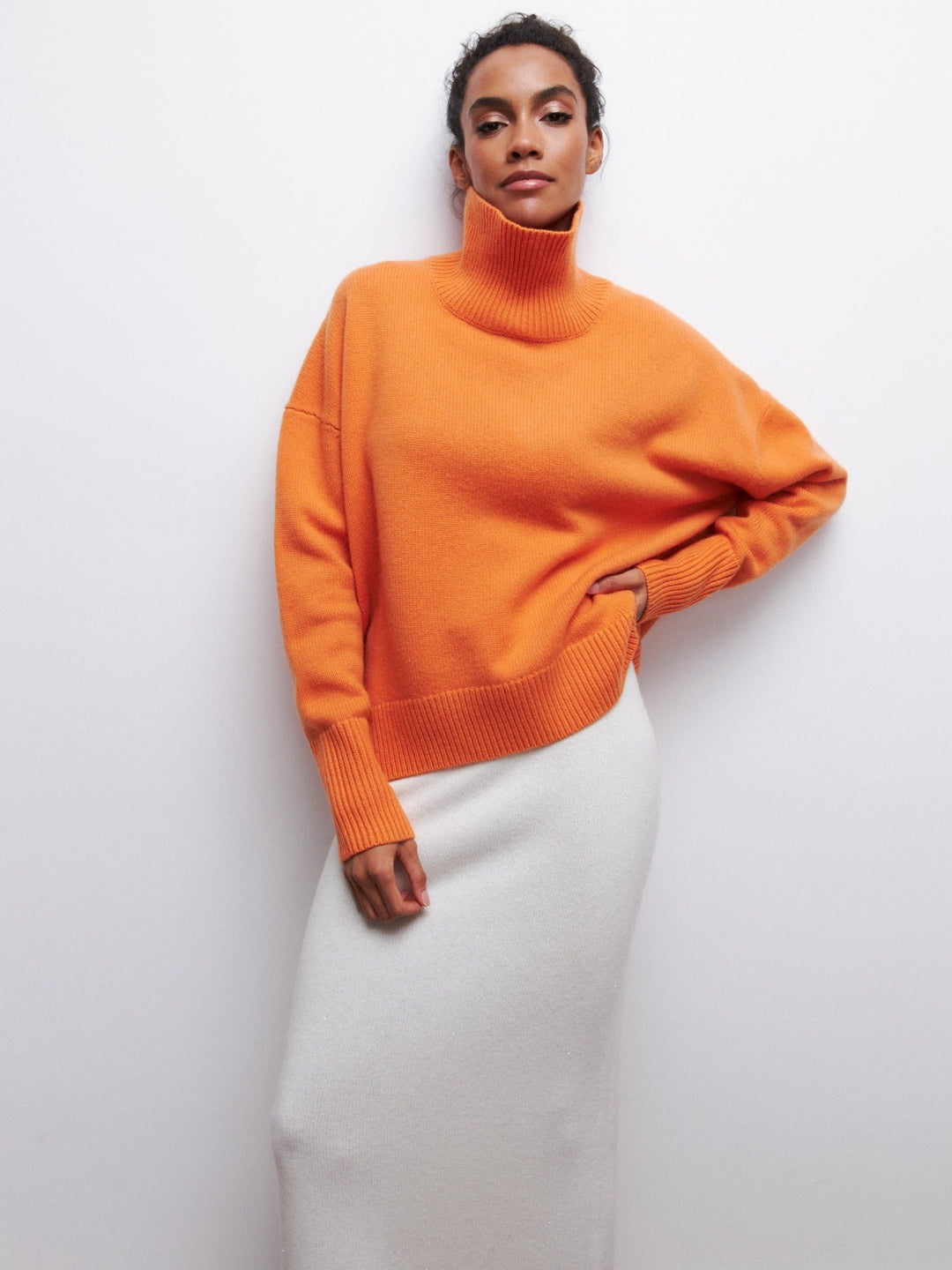 Levoire | Col Haut Pull En Tricot Grande Taille Mode De Tricot Pour Femmes Orange