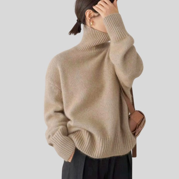Levoire | Pull En Tricot Femme Loose Fit Avec Col Haut Beige