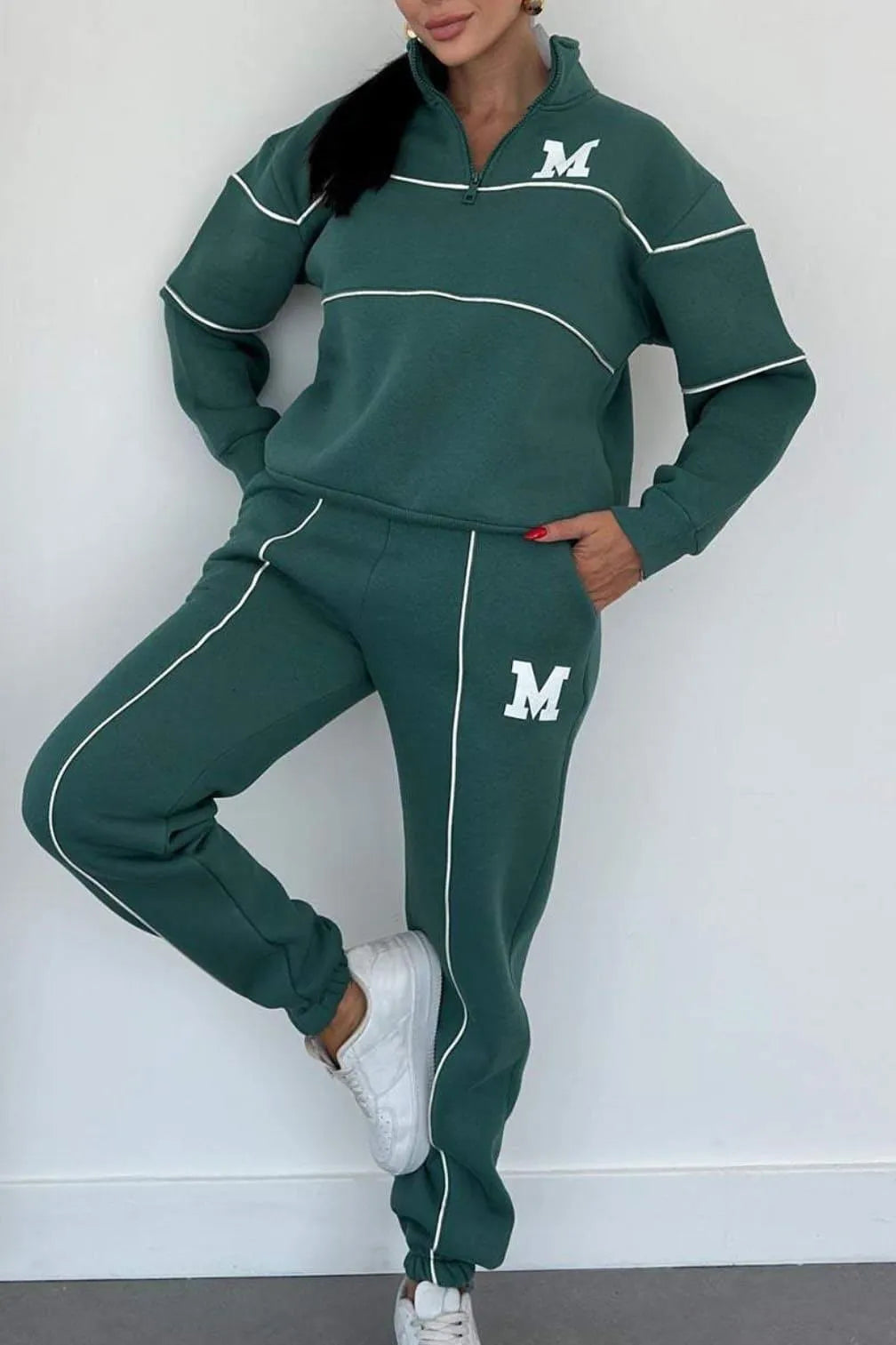 Levoire | Ensemble Femme 2 Pièces Décontracté - Sweatshirt Long et Pantalon de Jogging avec Poches Vert