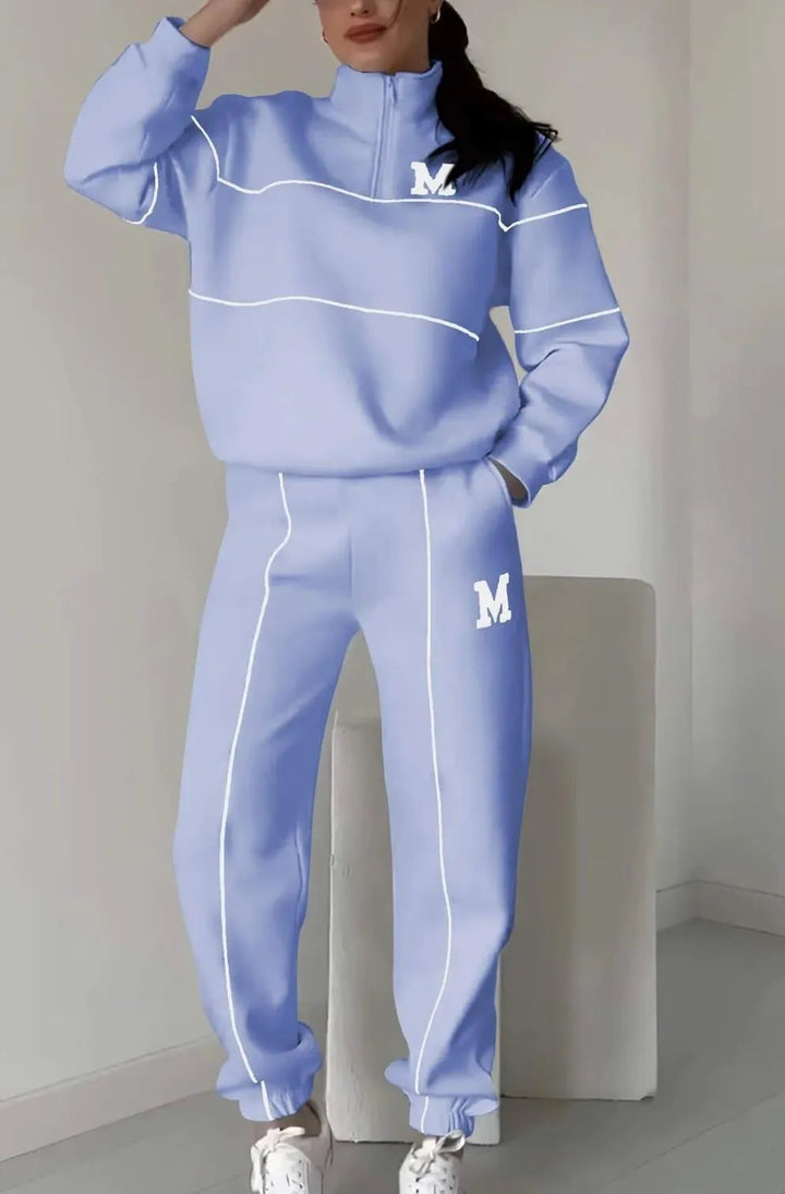 Levoire | Ensemble Femme 2 Pièces Décontracté - Sweatshirt Long et Pantalon de Jogging avec Poches Bleu ciel