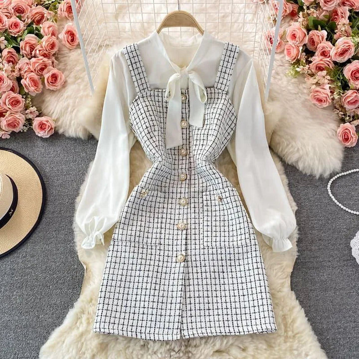 Levoire | Robe épaule élégante pour femmes Completo Vérification blanche