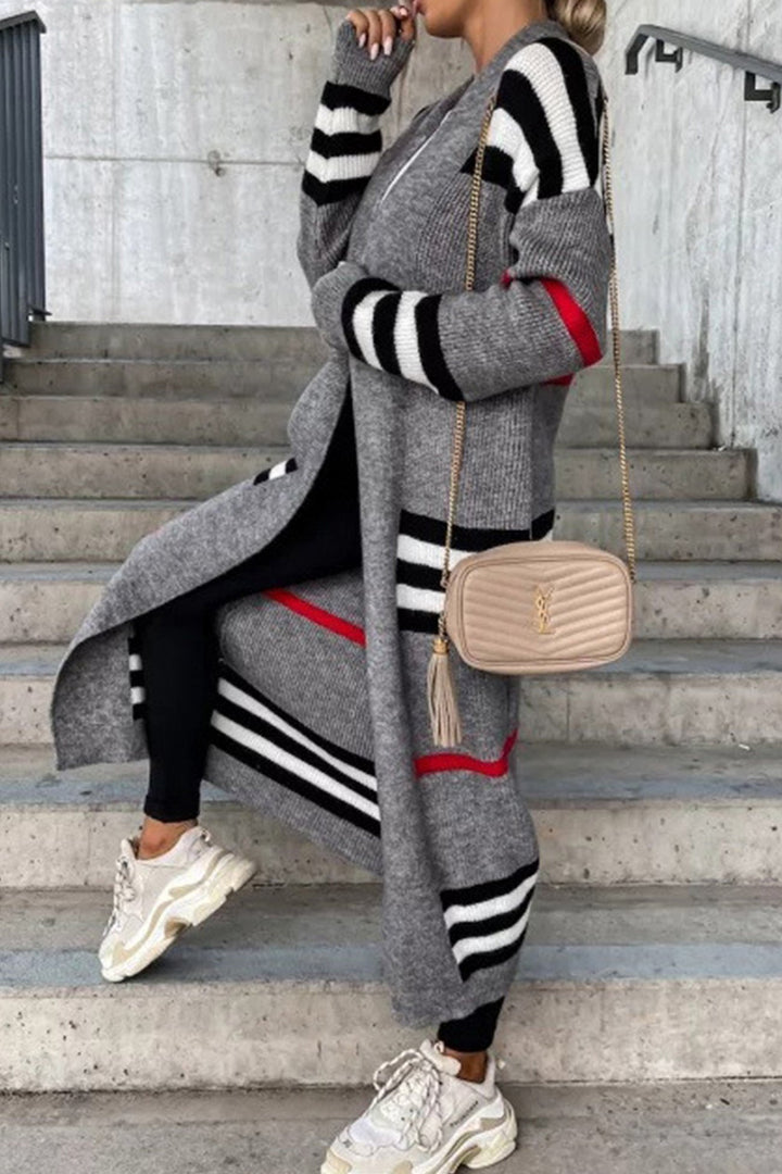Levoire | Cardigan Élégant Plus Long Avec Ouverture Frontale Gris 2XL