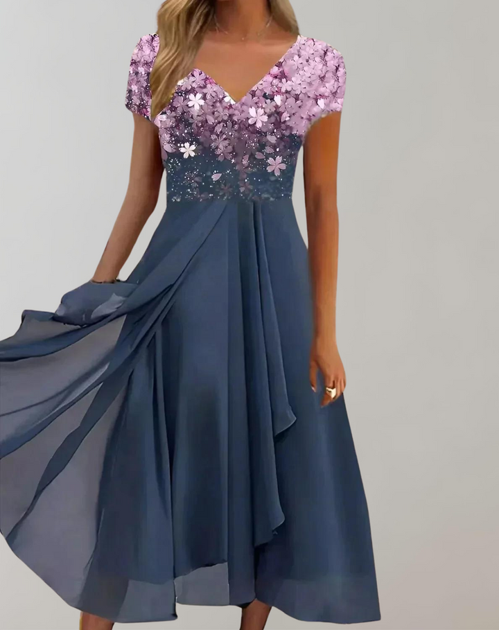 Levoire - Robe avec des fleurs éclatantes | Robe de soirée pour femmes | Robe scintillante Rosa Bleu