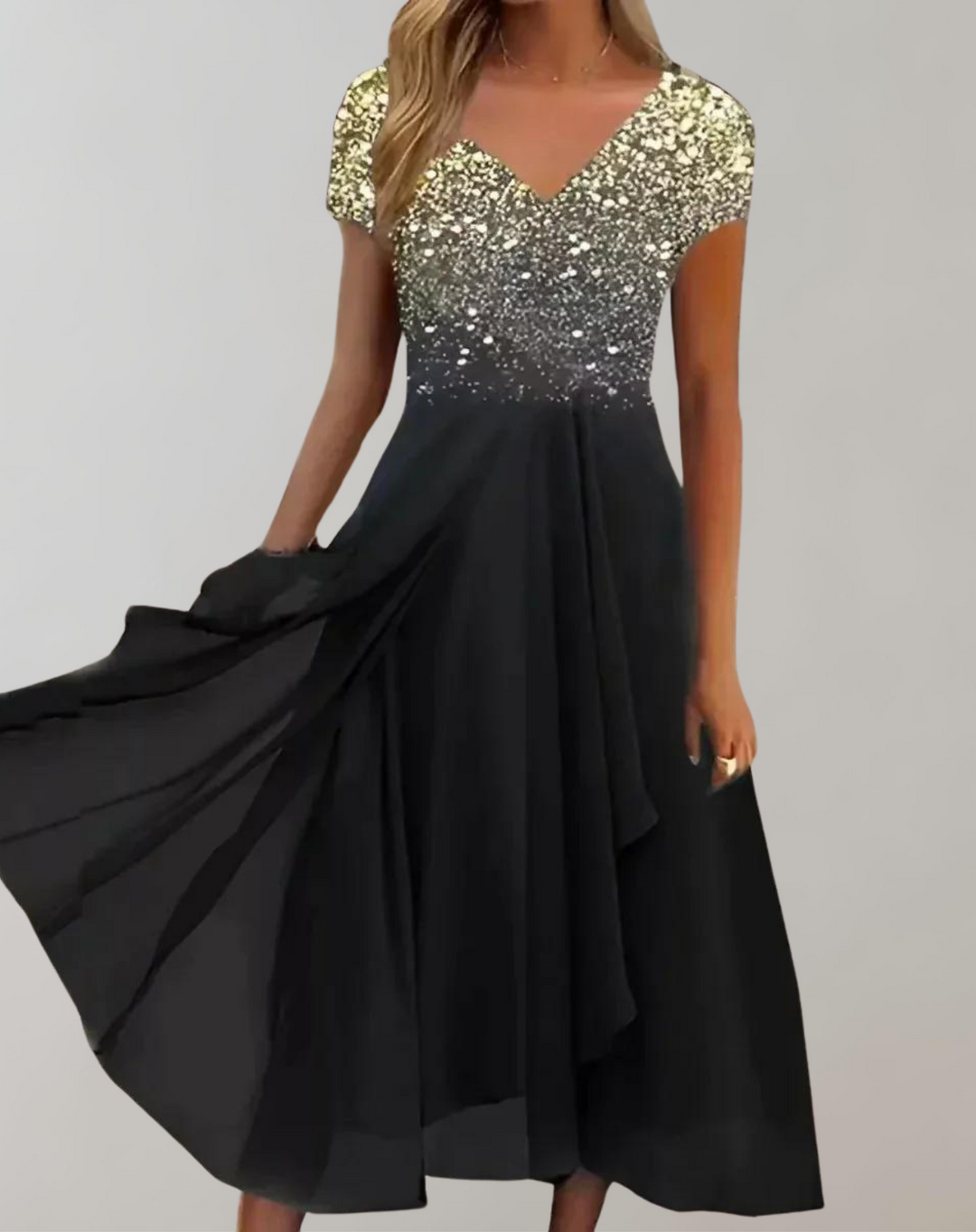 Levoire - Robe avec des fleurs éclatantes | Robe de soirée pour femmes | Robe scintillante Or Noir
