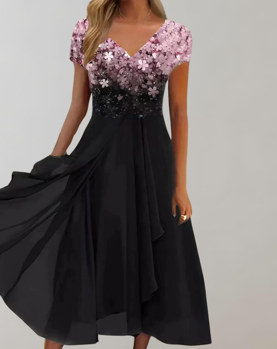Levoire - Robe avec des fleurs éclatantes | Robe de soirée pour femmes | Robe scintillante Rosa Schwarz