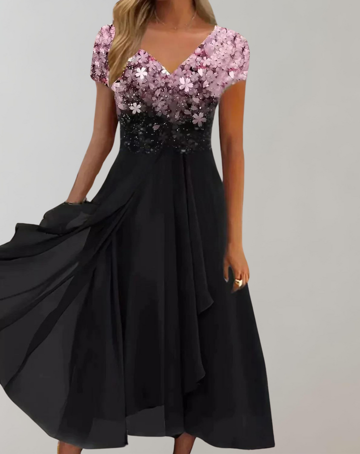Levoire - Robe avec des fleurs éclatantes | Robe de soirée pour femmes | Robe scintillante Rosa Schwarz