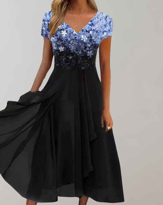 Levoire - Robe avec des fleurs éclatantes | Robe de soirée pour femmes | Robe scintillante Bleu Noir