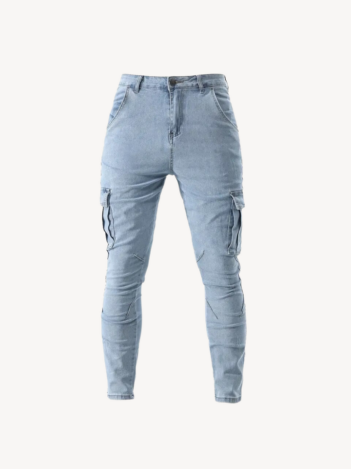 Levoire | Pantalons Cargo Ajustables À Elasticité Moyenne Azzurro