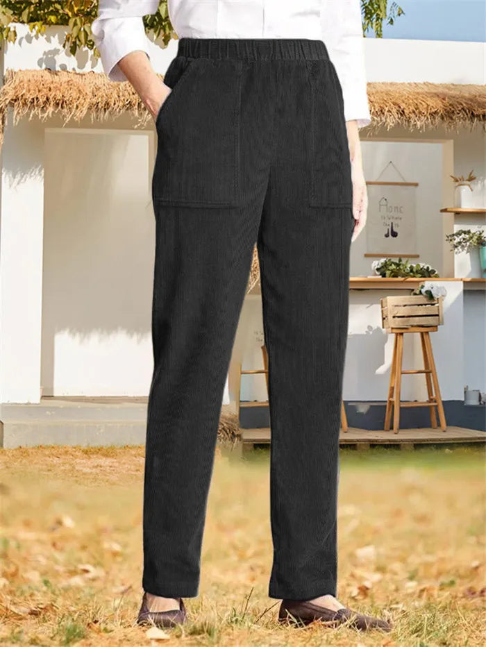 Levoire | Femmes Décontracté Élastique Taille Droite Pantalon Tube Avec Cordon Noir