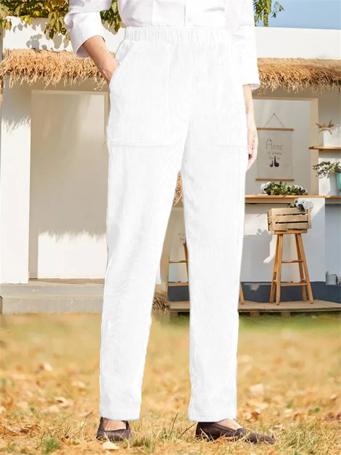 Levoire | Femmes Décontracté Élastique Taille Droite Pantalon Tube Avec Cordon Blanc