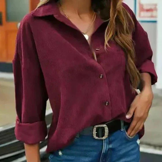 Levoire | Chemise À Boutons En Velours Doux Pour Femmes Bordeaux