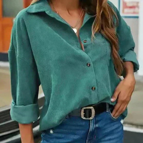 Levoire | Chemise À Boutons En Velours Doux Pour Femmes Vert