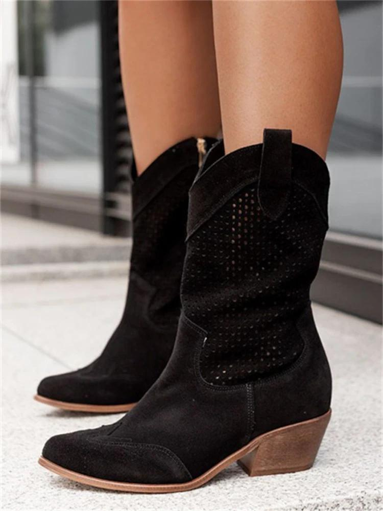 Levoire | Mi-Haute Mollet Respirant Bottes De Cowgirl Bottes Pour Femmes Noir