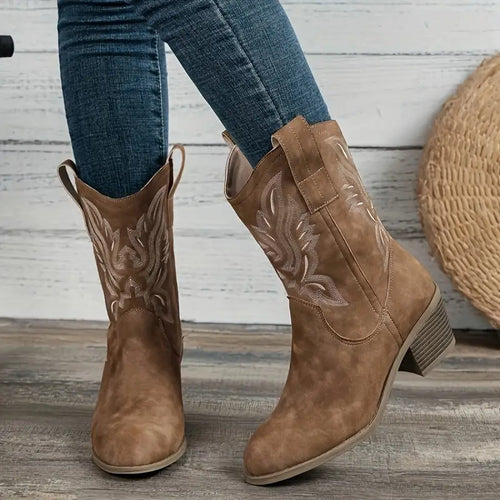 Levoire | Bottes De Cowgirl À Talon Carré Mi-Mollet Pour Femmes