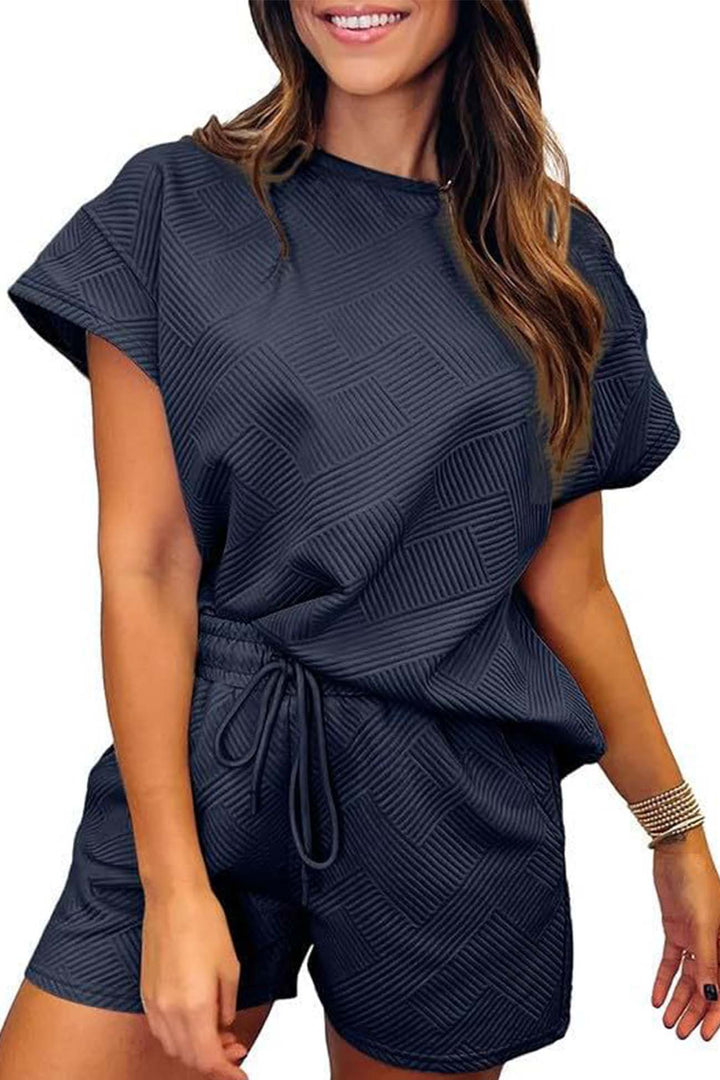 Levoire | Costume Pantalon Deux Pièces Avec Haut À Encolure Ronde Pour Femmes Bleu foncé
