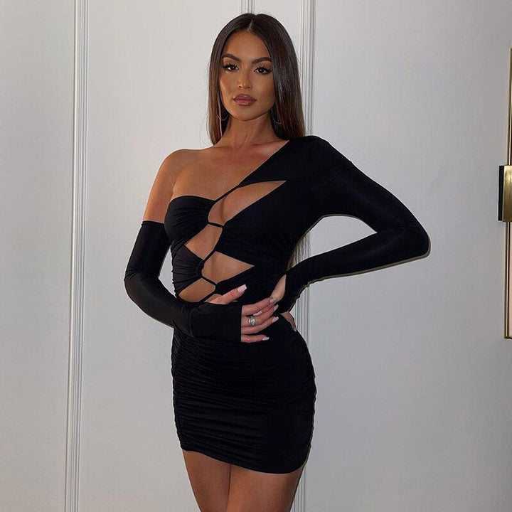 Levoire | Robe Mini À Bandage Découpe À Manches Longues Noir