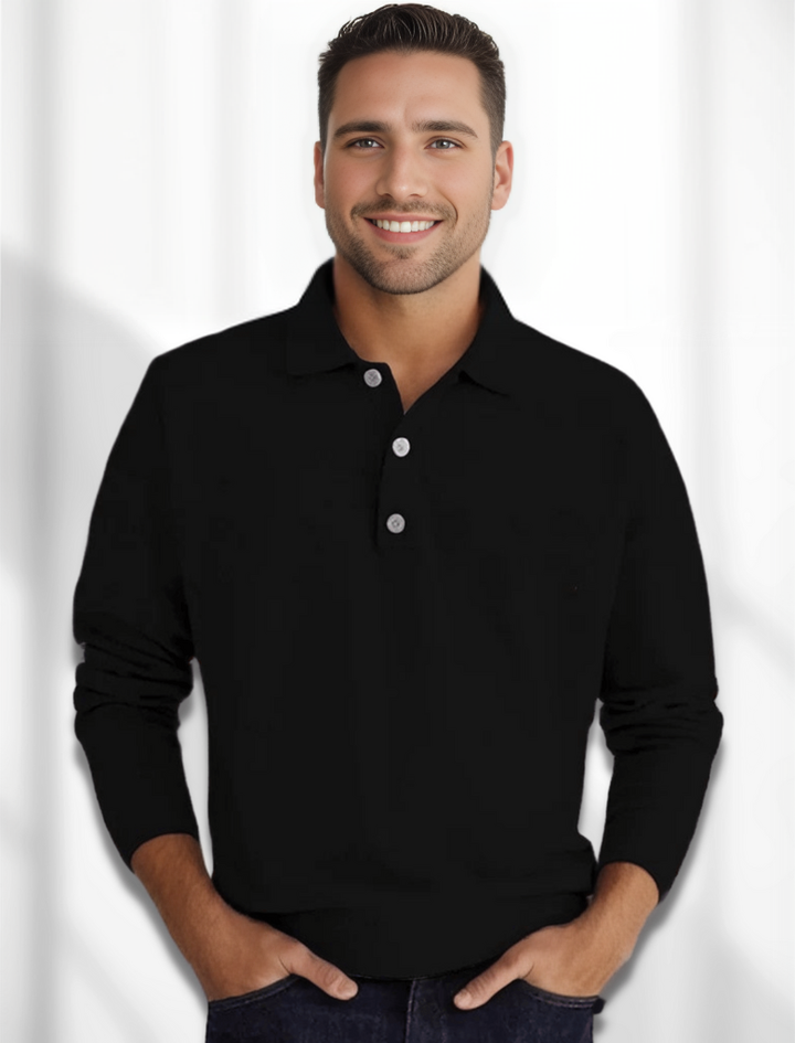 Levoire | Polo Look Merino Pour Hommes Avec Manches Longues Noir