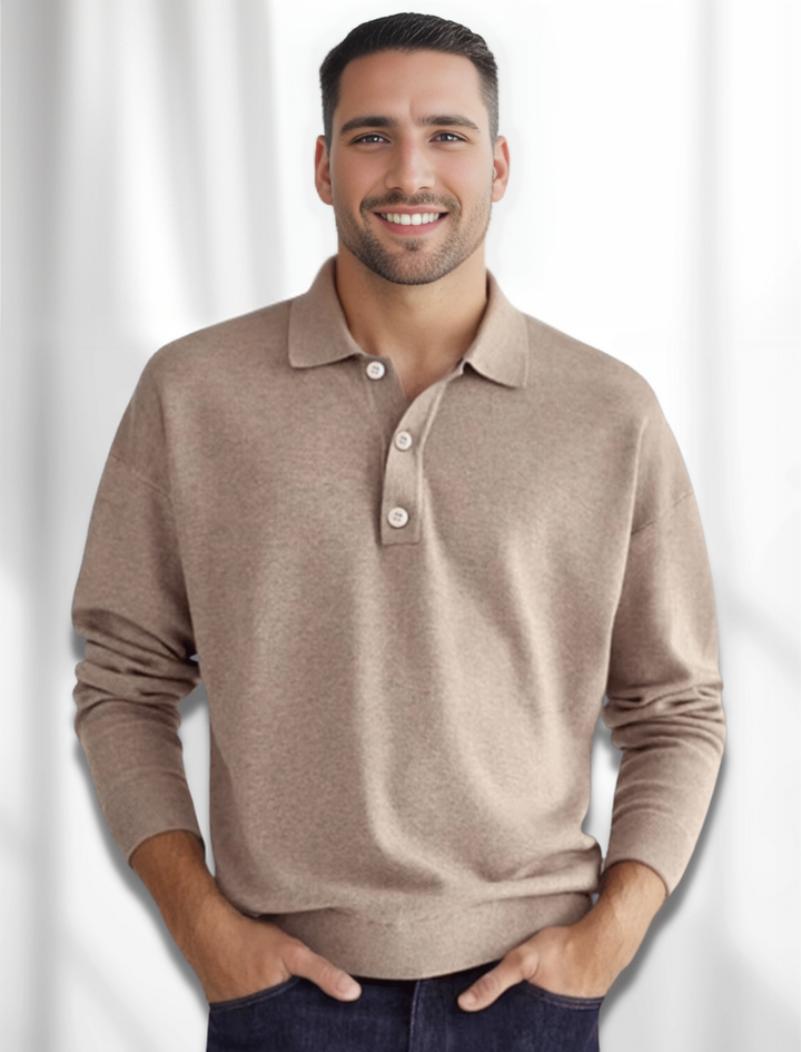 Levoire | Polo En Tricot À Manches Longues Mode Pour Hommes Khaki
