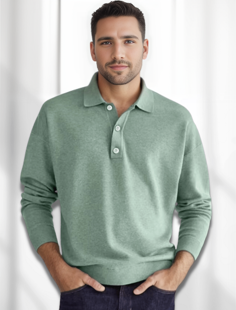 Levoire | Polo Look Merino Pour Hommes Avec Manches Longues Vert clair