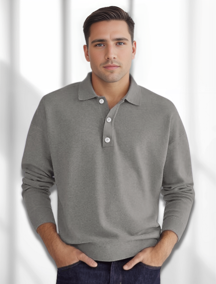 Levoire | Polo Look Merino Pour Hommes Avec Manches Longues Gris