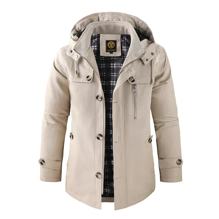Levoire | Trench-coat élégant avec capuche pour hommes Khaki