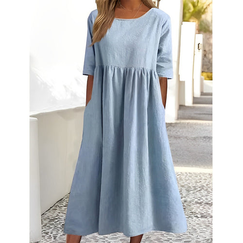 Levoire | Robe Midi Vintage En Coton-Lin Respirant Avec Un Design Plissé