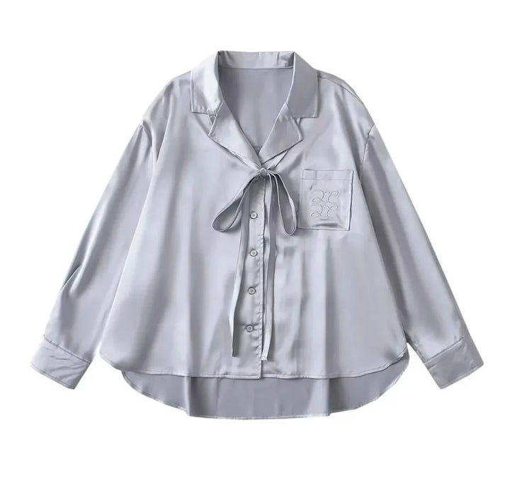 Levoire | Blouse Avec Col À Nœuds Et Poche Poitrine Gris Taille unique
