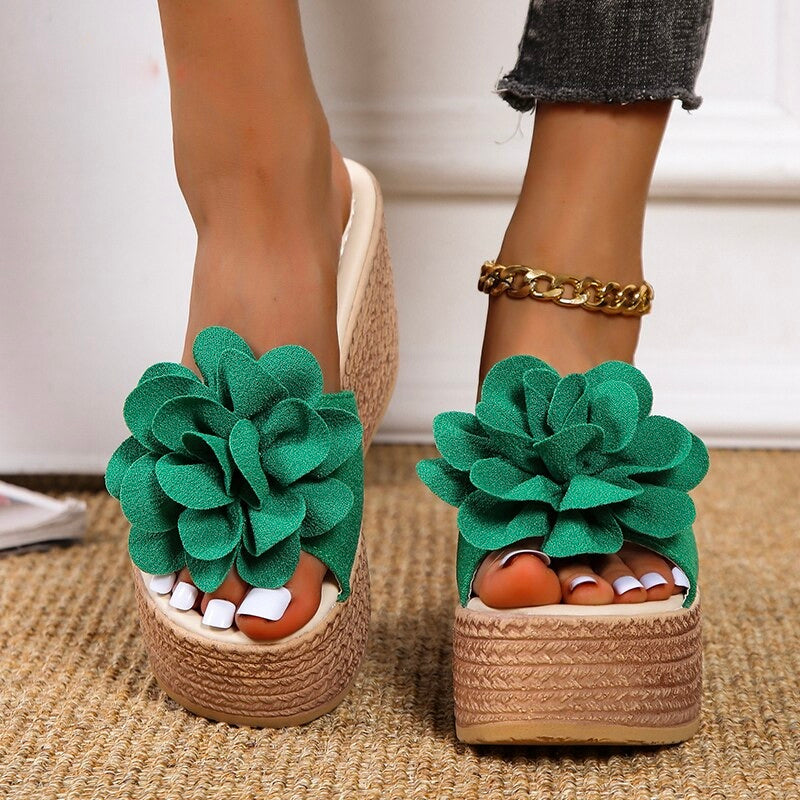 Levoire | Chaussures D'Été Tendance Confortables Avec Détail Floral Pour Femmes Vert