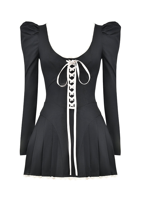 Levoire | Noir Et Crème Robe Mini Plissée