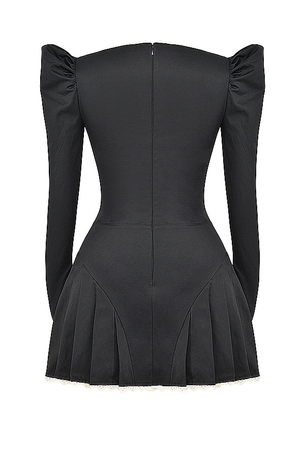 Levoire | Noir Et Crème Robe Mini Plissée