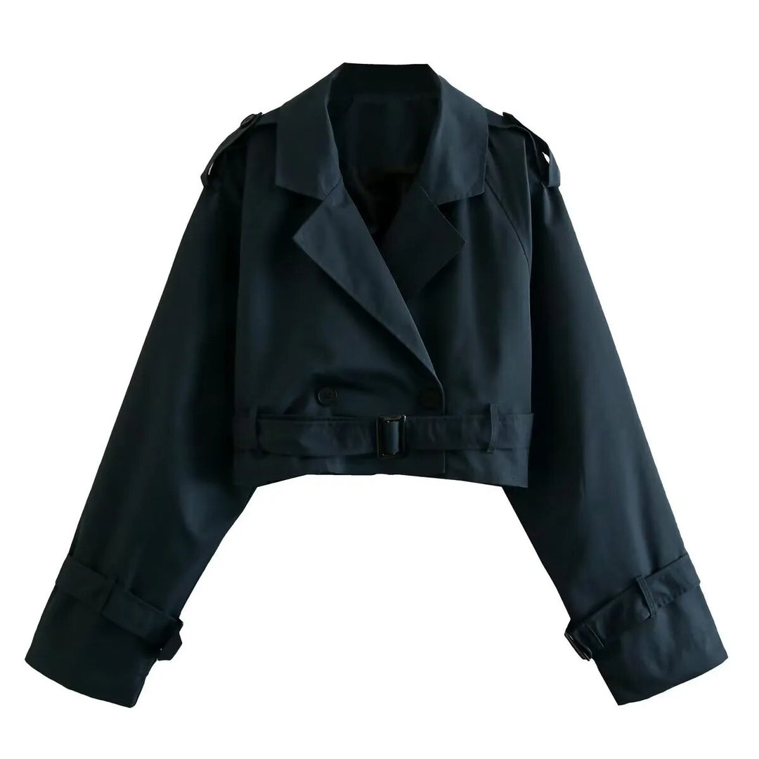 Levoire | Veste à col retourné à manches longues avec ceinture raccourcie Noir