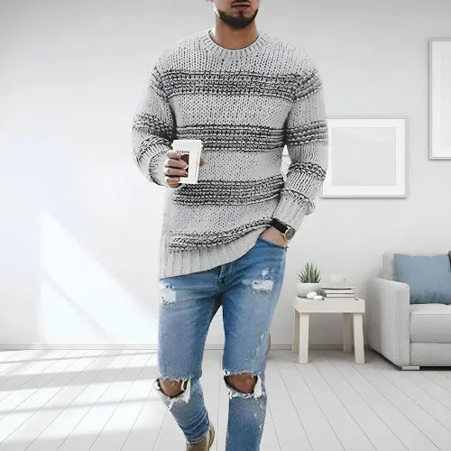 Levoire | Rento À Manches Longues Fort Rayé Col Rond Pull Gris
