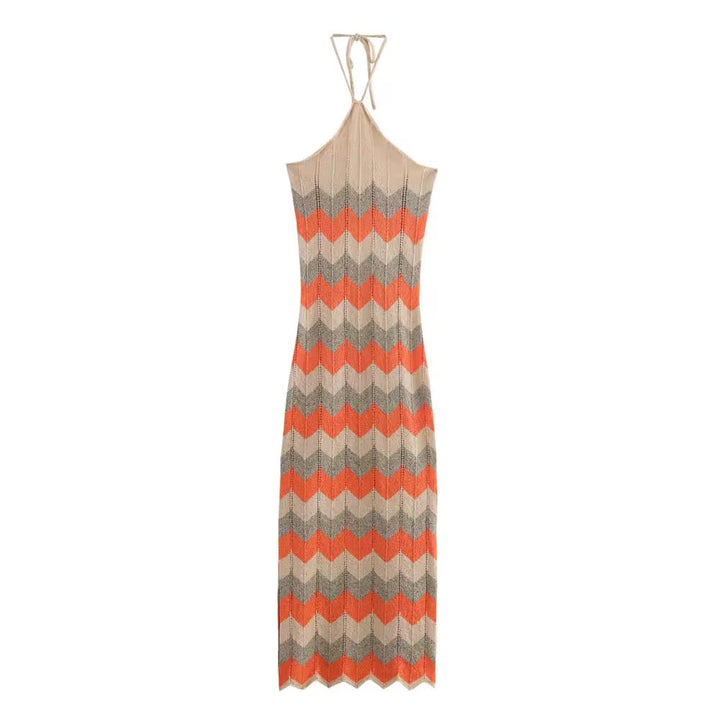 Levoire | Robe Maxi Tricot Avec Motif Zigzag Et Col Montant