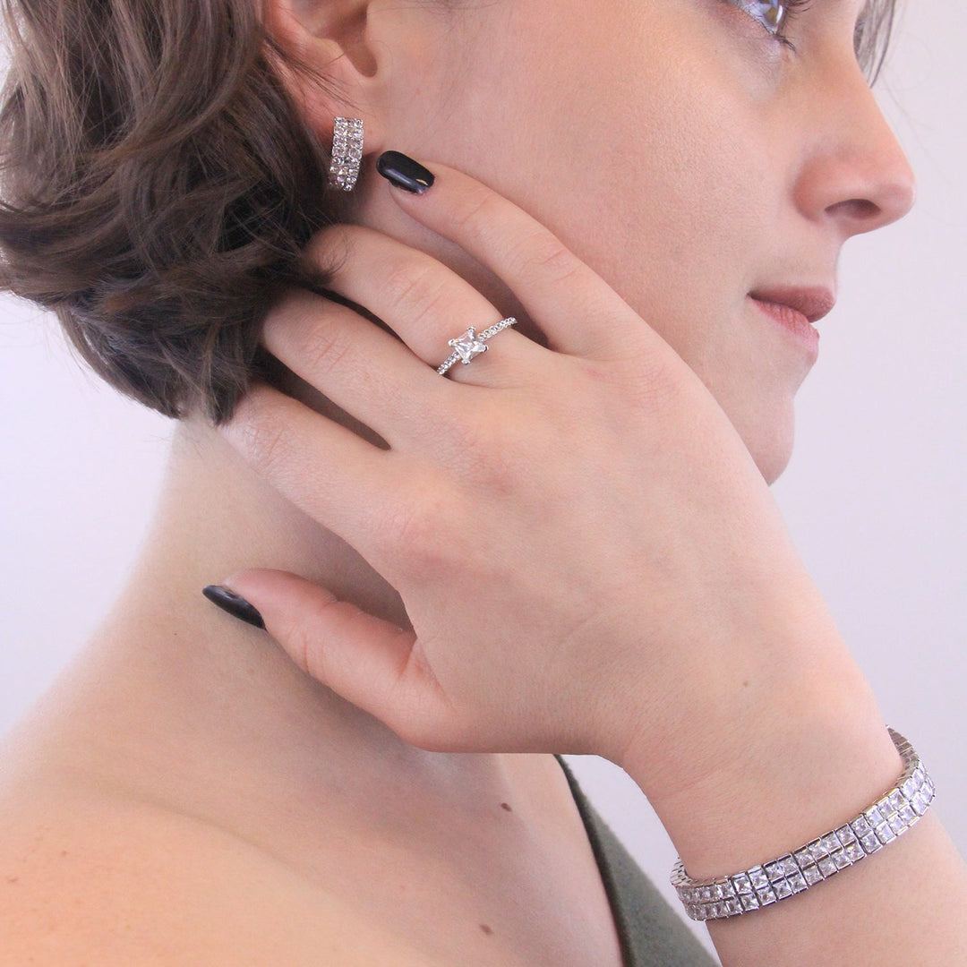 Levoire | Mathilde en zirconium plaqué rhodium orné de cristaux Scintillants - Livraison Offerte