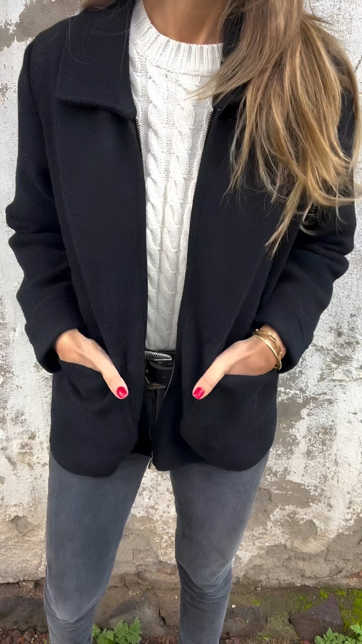 Levoire | Veste À Manches Longues Confortable Avec Fermeture Éclair Et Poches Noir