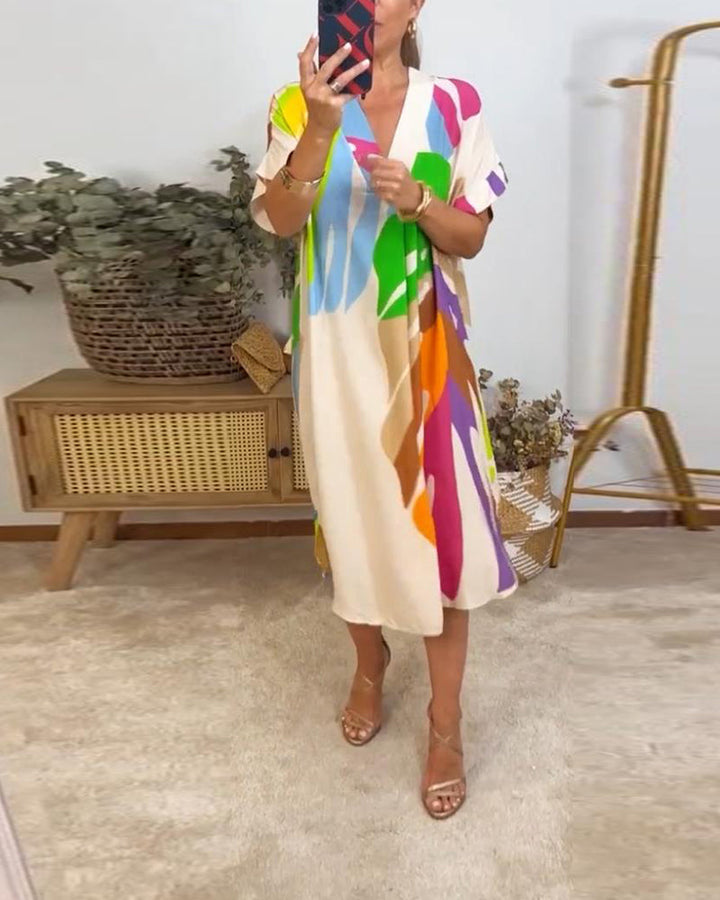 Levoire | Robe Midi Bohème À Col V Avec Un Col Coloré