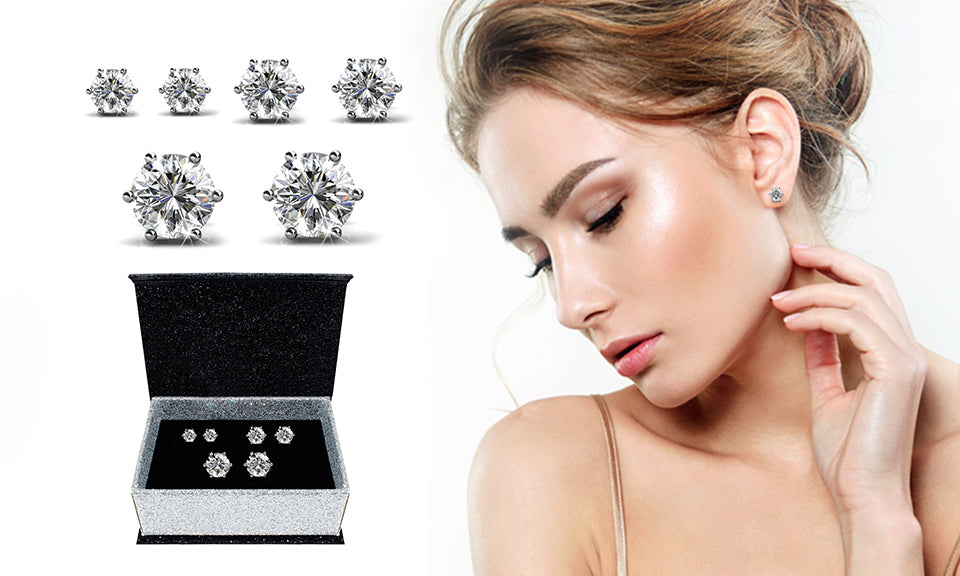 Levoire | Trinity de 3 paires de Boucles d'oreilles ornées de cristaux autrichien haute qualité - Livraison Offerte Plaqué Or Rose 18k