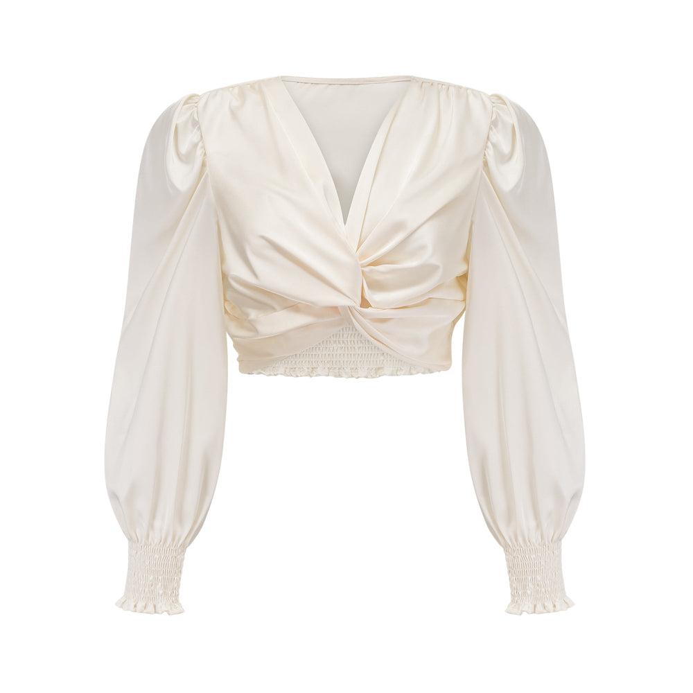 Levoire | Blanc Faux Fleurs Torsadé Crop Top