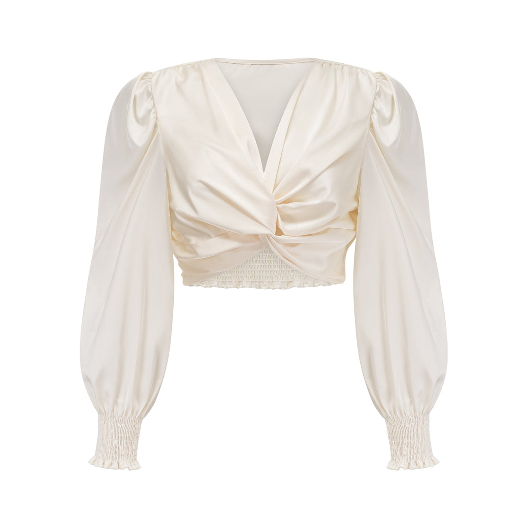 Levoire | Blanc Faux Fleurs Torsadé Crop Top