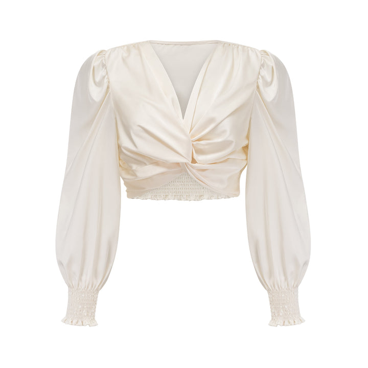 Levoire | Blanc Faux Fleurs Torsadé Crop Top