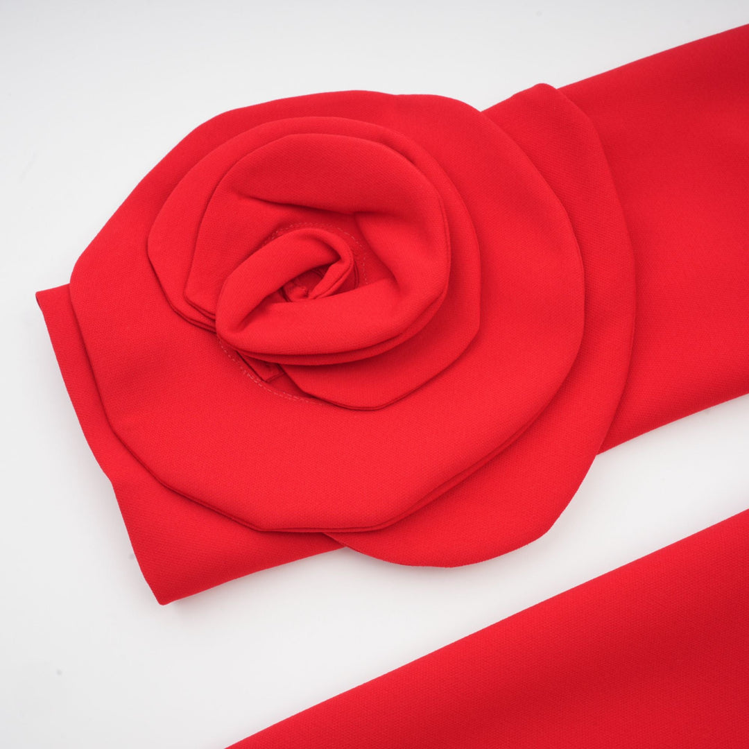 Levoire | Robe Rouge À Manches Longues Avec Décorations Florales