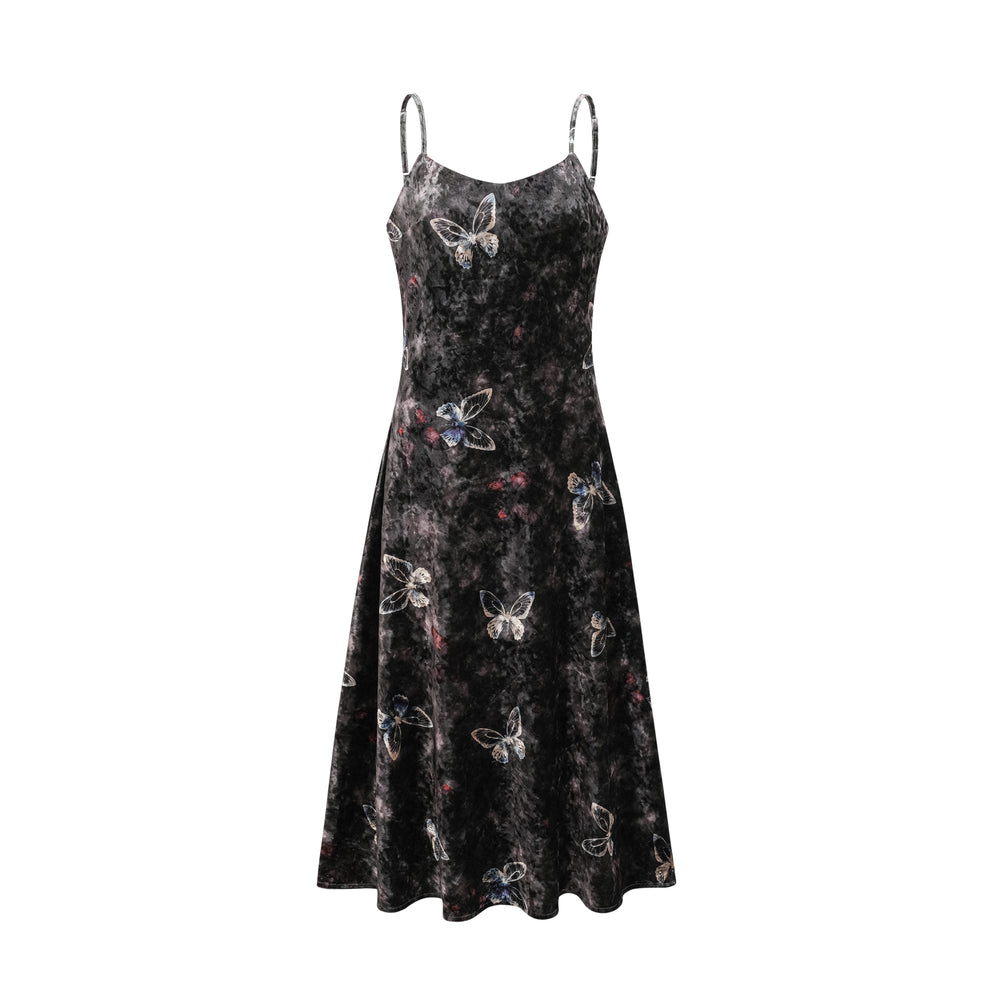 Levoire | Robe Midi En Velours Noir Avec Imprimé Papillon