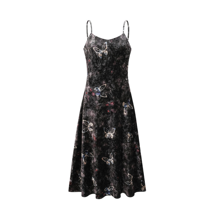 Levoire | Robe Midi En Velours À Imprimé Papillon Noir