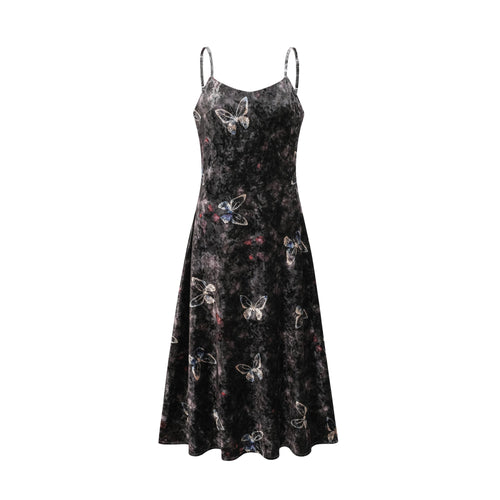 Levoire | Robe Midi En Velours À Imprimé Papillon Noir